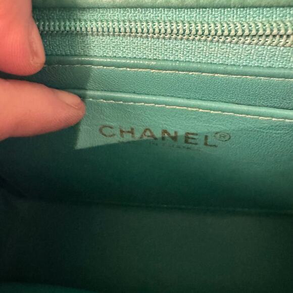 Chanel Teal Mini Rectangular Lambskin Chain Shoulder Bag Series 7 2002-03 GHW - Picture 9 of 12